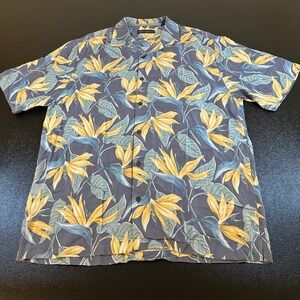 Reyn Spooner Hawaiian Shirt Floral Button Up Short Sleeve Blue Mens Medium